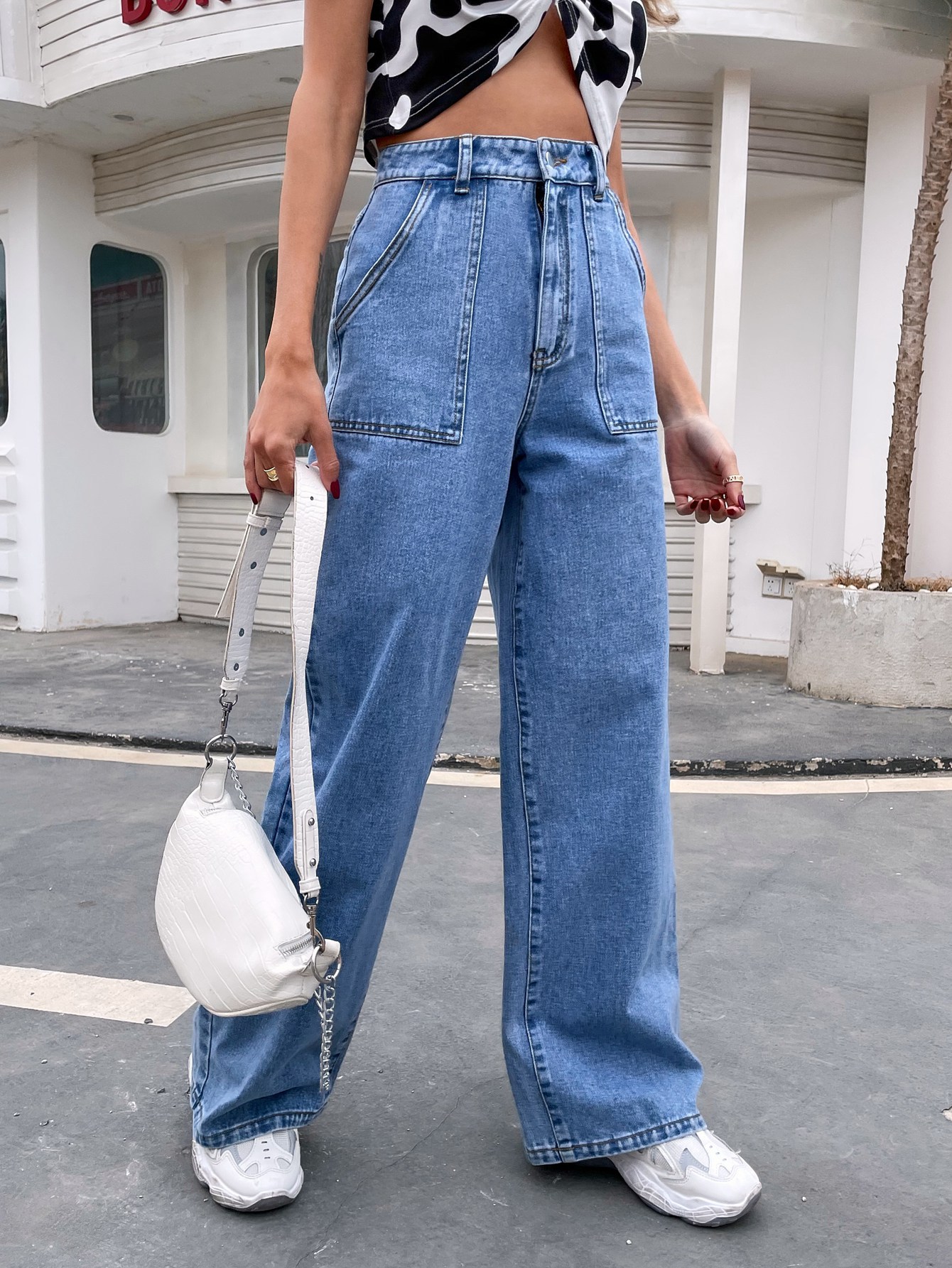 Large Pocket High Waist Casual Straight-Leg Denim Pants - Pants - Uniqistic.com