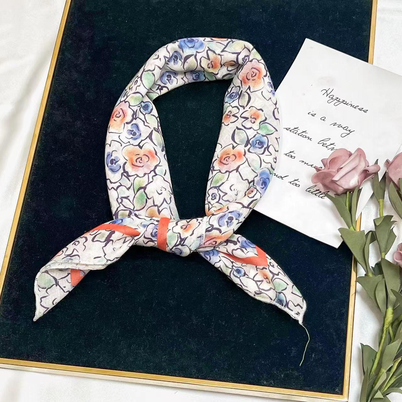 60g Weight Kerchief Classification Daily Occasion cotton and linen Material Flower Pattern Summer Season Women's Gender IG Style Style Women's IG Style Flower Cotton And Linen Kerchief 147