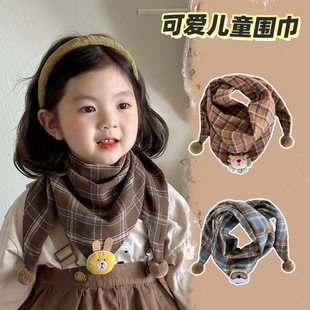 Children's Triangle Towel Autumn and Winter Korean Style Cartoon Cute Animal Plaid Scarf Baby Baby Warm Small Scarf