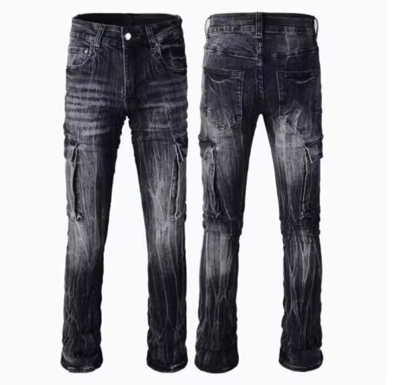 Cross-Border European and American Trendy Brand Amiri Heavy Craftsmanship Washed Ripped Men's High-Quality Leather Pencil Jeans