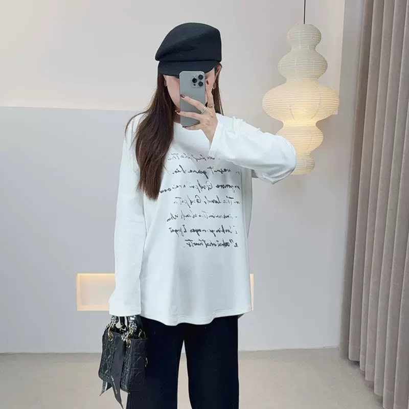 2025年新款双天大码服饰胖mm冬季字母套头大码t恤长袖上衣女W-256