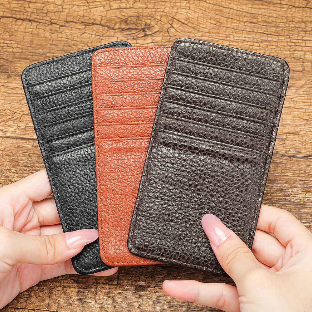Ví card holder da bò thật nhiều ngăn, siêu mỏng gọn nhẹ — Màu đen, Cà phê, Màu nâu