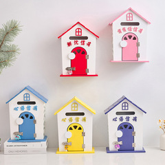 Kindergarten home wall decoration letter box suggestion box wall hanging pastoral painted wooden convenience mailbox school collection