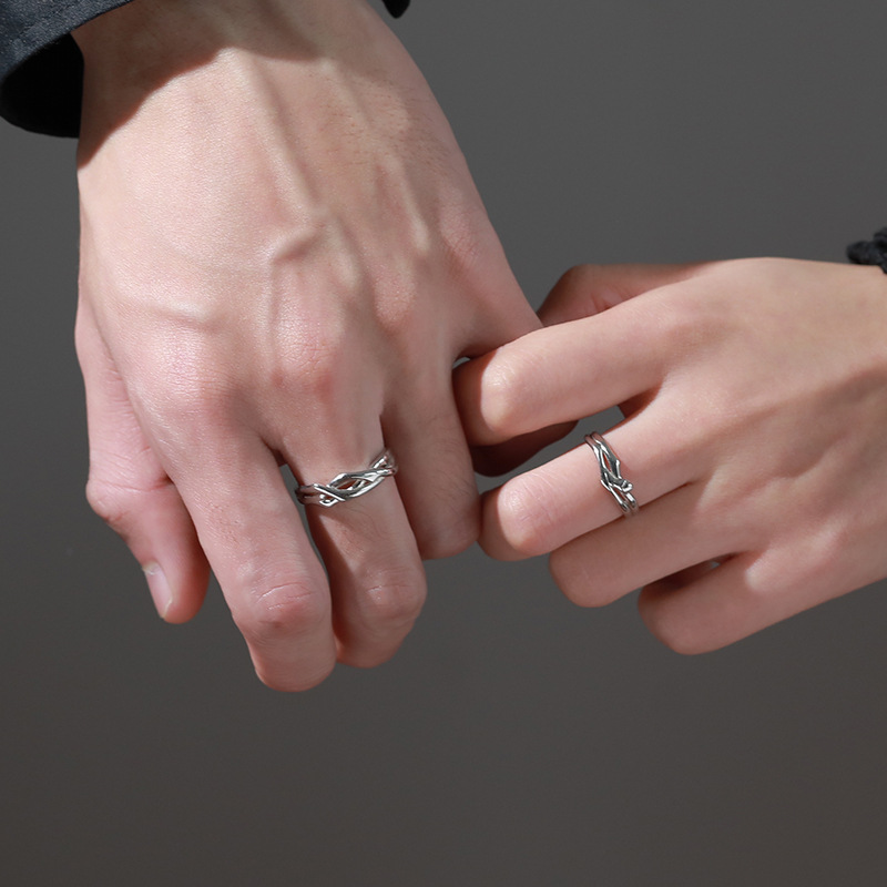 S925 Silver Couple Ring Female Male Couple Couple Ring Niche Design Good Gift for Boyfriend