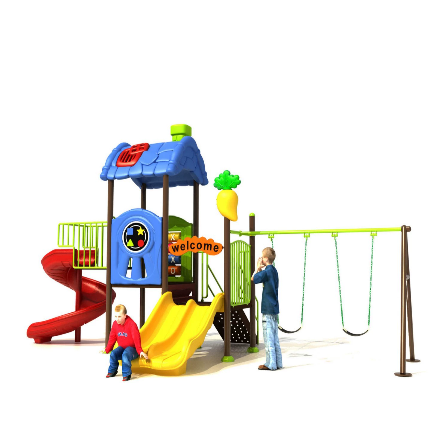 Детская горка с качелями для нескольких человек, пластиковая горка для парков и общественных мест, уличная горка