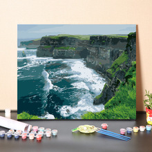 数字油画diy手工填充海边悬崖风景画手绘消磨时间画画涂色油彩画