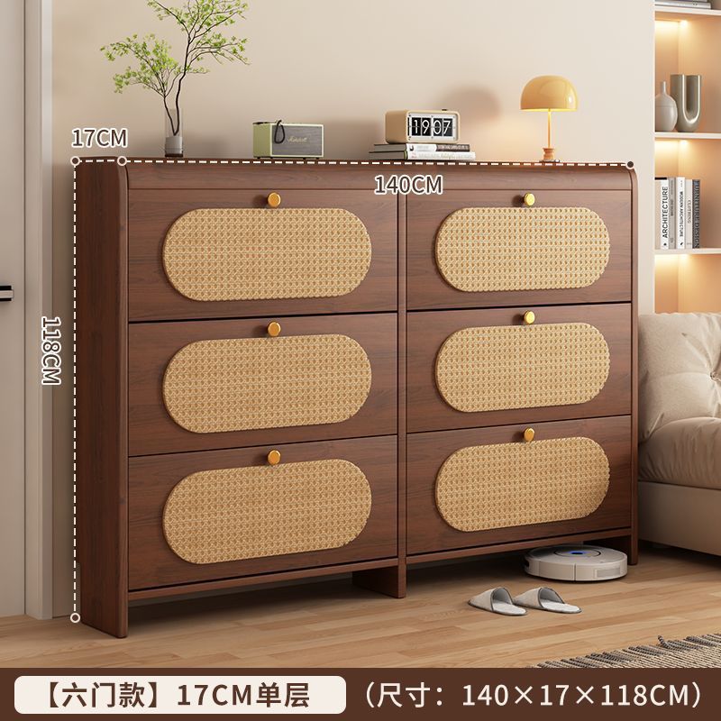 Medieval Style Ultra-Thin Tipping Bucket Rattan Shoe Cabinet for Home Entrance New Style 25 Popular Entrance Cabinet Integrated Solid Wood Color Shoe Rack
