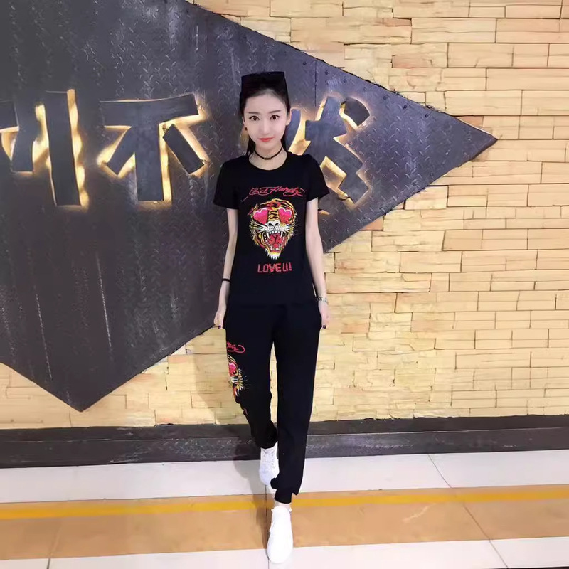 ED HARDY Women's Casual Hot Sale High Pressure Hot Rhinestone Tiger Head ED HARDY New Women's Casual suit