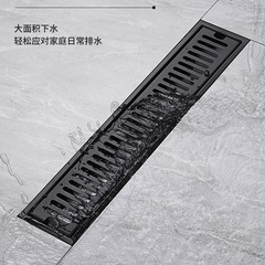 Black 304 stainless steel floor drain long floor drain hotel shower room large capacity engineering drain extended anti-odor strip