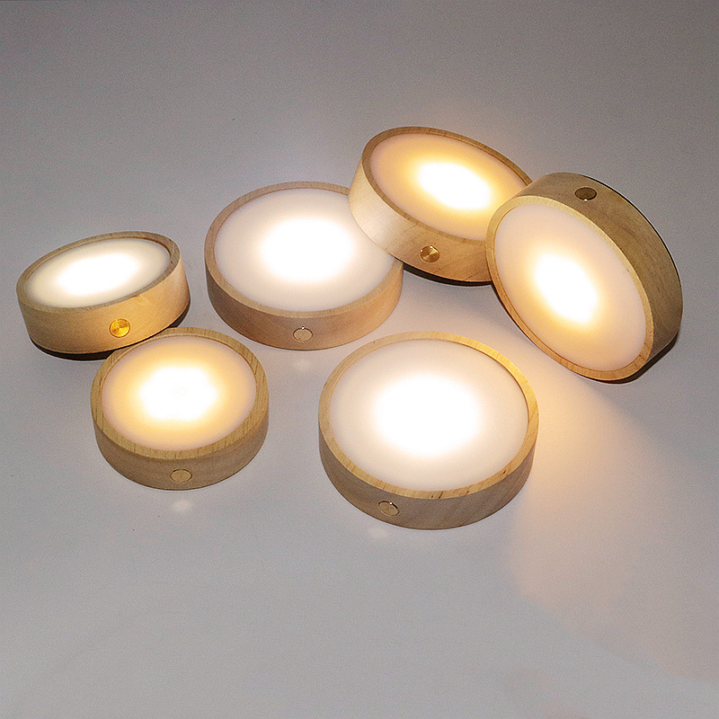 发光实木底座灯圆形扩散板LED无线发光展示灯座充电diy水晶鱼缸灯