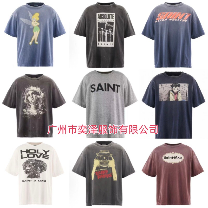 Saint Michael Icon High-Quality Washed and Distressed Short-Sleeved Trendy Retro Printed Couple's T-Shirt for Men and Women Saint Michael Icon High-Quality Washed and Distressed Short-Sleeved Trendy Retro Printed Couple's T-Shirt for Men and Women