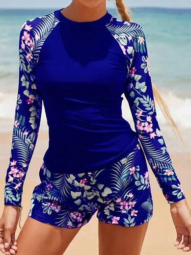 European and American Cross-border New Arrival Amazon AliExpress Foreign Trade Swimsuit Long-Sleeved Digital-Print Conservative Women's Bikini