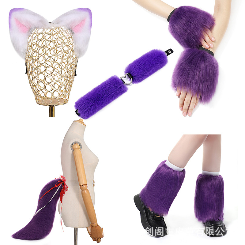 헤드웨어 헤어 액세서리 비스트 이어 헤어 후프 코믹 콘 파티 패션 액세서리 손으로 만든 봉제 폭스 이어 폭스 테일 세트