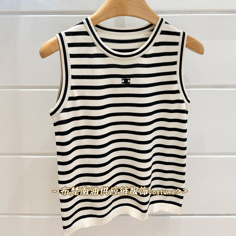 Shenzhen Nanyou High Version Ce Home Arc De Triomphe Stripesd Knitted Vest Women's 25 Summer New Versatile Sleeveless Top