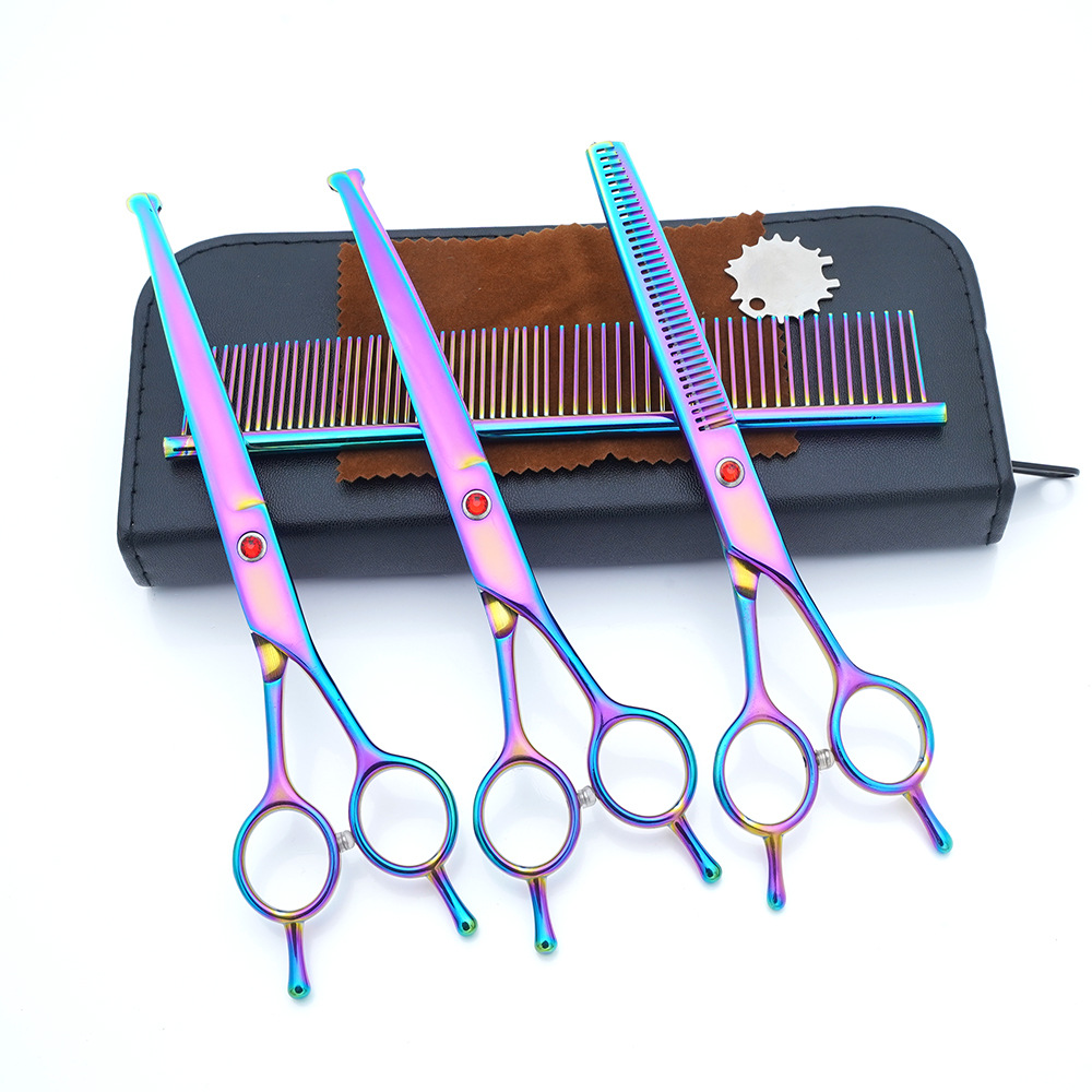 Ventas directas de fábrica para mascotas de acero inoxidable de 7 pulgadas tijeras de aseo para mascotas tijeras de corte de pelo para perros tijeras finas de espina de pescado