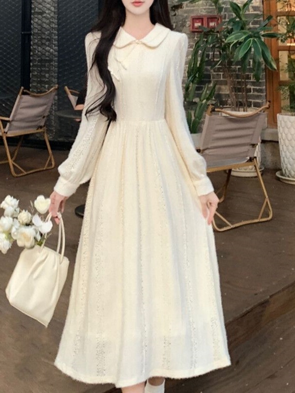 Vintage New Chinese Style Improved Cheongsam Doll Collar Asymmetrical Thickened Girl's Base Layer Dress for Petite Figures and Age Reduction