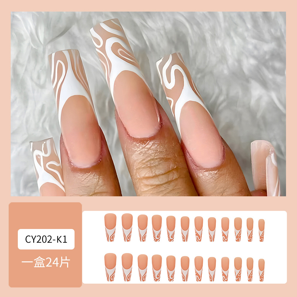 Uñas postizas mate trapezoidales estilo francés, 24 piezas, para comercio exterior, uñas postizas para uso diario, arte de uñas removible, lote mixto en stock.