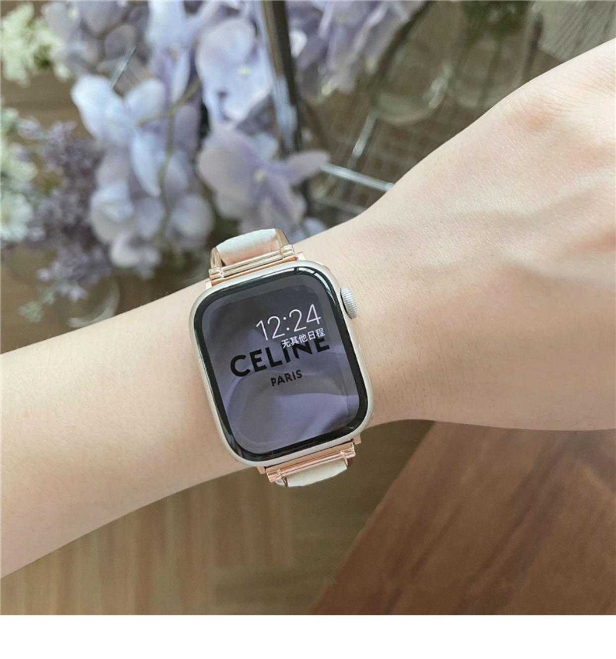 适用applewatch表带女款感皮质se苹果手表iwatchs7/6/5/4/3/2详情4