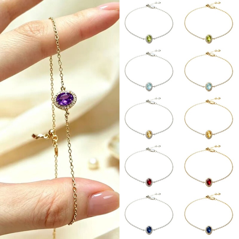 S925 Silver Natural Garnet Topaz Bracelet for Women, Oval Princess-Cut Surround Inlaid Colorful Gemstone French Vintage Hand Jewelry Wholesale S925 Silver Natural Garnet Topaz Bracelet for Women, Oval Princess-Cut Surround Inlaid Colorful Gemstone French Vintage Hand Jewelry Wholesale