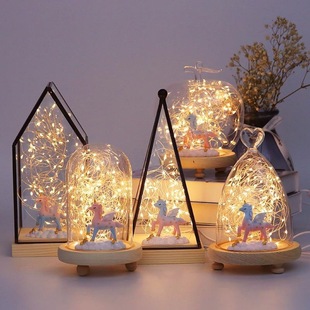 Romantic Unicorn Night Light Ornaments Glass Cover Baby's Breath Girl Heart Best Friend Birthday Gift Graduation Small Gift