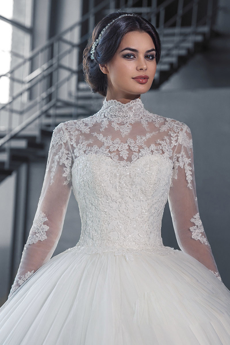 Vestido de novia de comercio exterior amazónico europeo y americano 2021 nuevo collar de pie nupcial cintura adelgazamiento encaje trasero comercio exterior