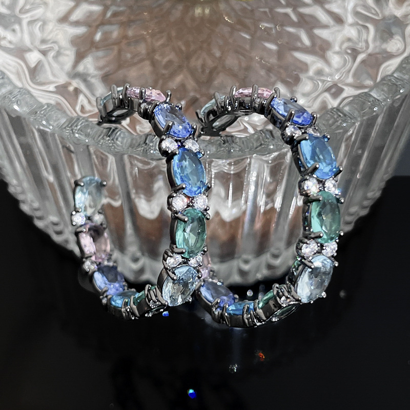 Fashion Round Copper Inlay Zircon Earrings 1 Pair