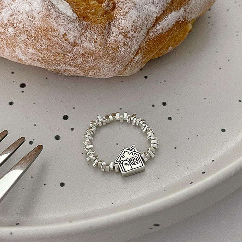 Cute Christmas House Gingerbread Snowman Copper Silver Plated Rings 1 Piece
