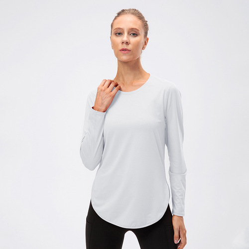 Women's Yoga Wear Slit Long Sleeve UPF50+ Sun Protection Sportswear UV Anti-UV Running Fitness Loose T-shirt 12530
