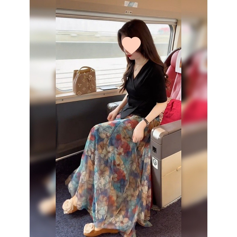 【工厂直销套装】夏季新款多巴胺领针织短袖超仙清新碎花半身裙|undefined