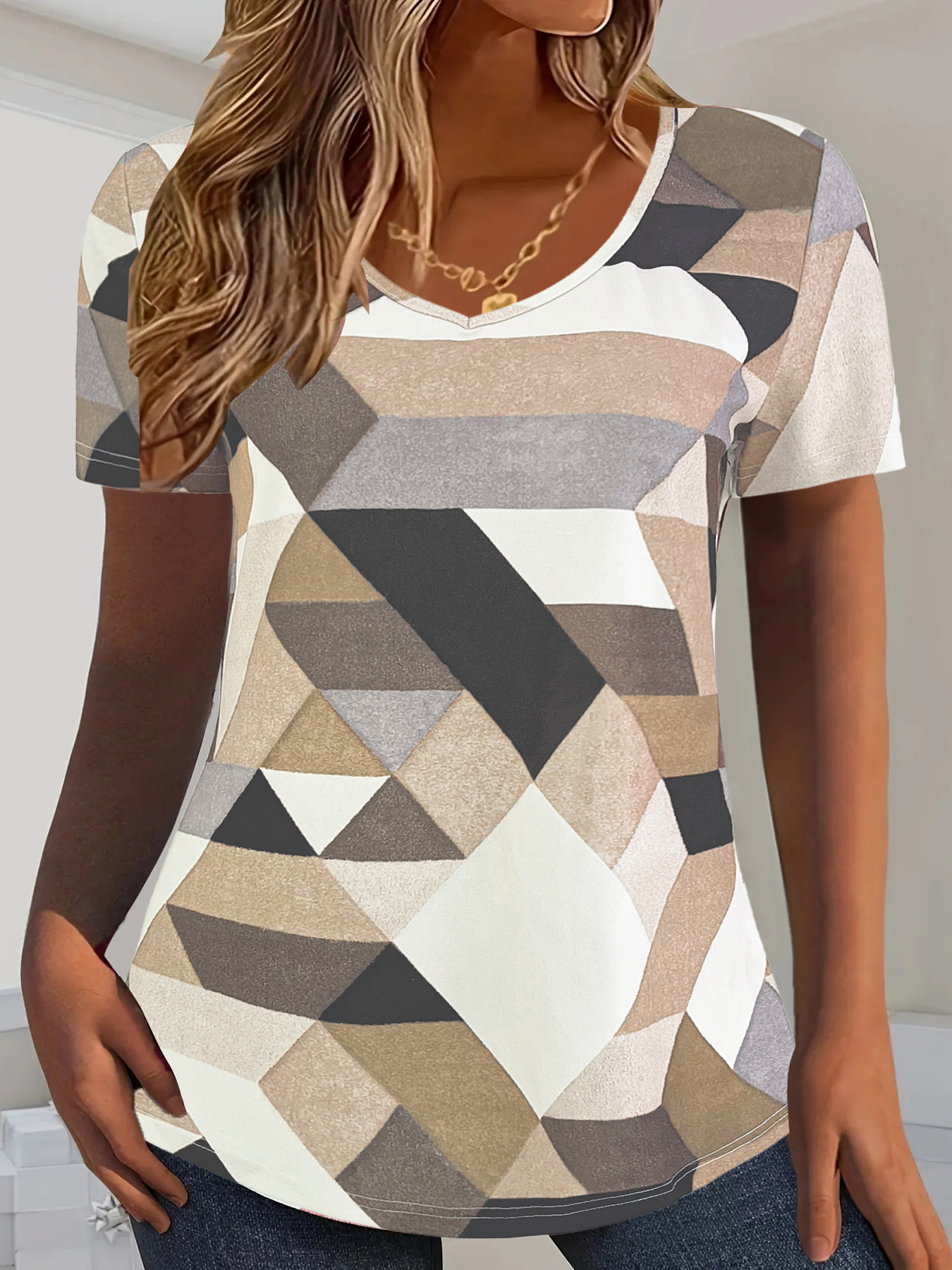Vibrant 3d Print Round Neck T-Shirt For Women, Soft Polyester Casual Tee, Loose Fit Short Sleeve Top For Daily Wear_ecoleips.com