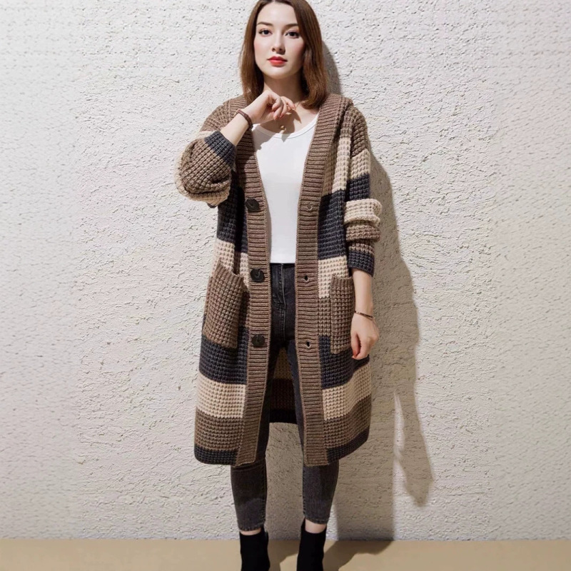 European and American cross-border 2026 autumn collection: loose-fitting, chunky-knit, mid-length hooded cardigan sweater for women