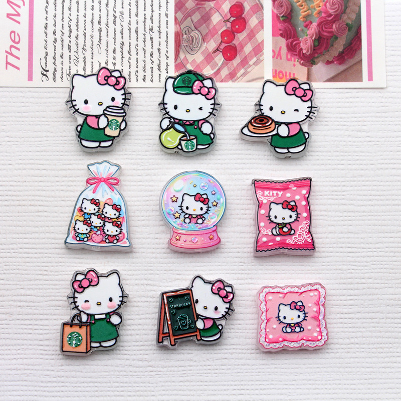 High-transparency Hello Kitty coffee shop staff acrylic keychain bead pen pendant bag decoration accessory High-transparency Hello Kitty coffee shop staff acrylic keychain bead pen pendant bag decoration accessory