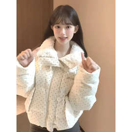 韩系甜美风波点羽绒棉服女宽松保暖棉衣外套秋冬保暖学生面包服