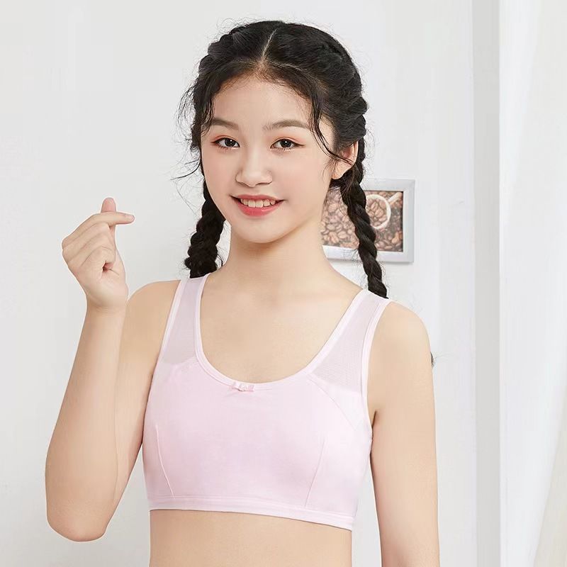 Summer thin and breathable sports vest for teenage girls, seamless and comfortable backless bra for puberty.