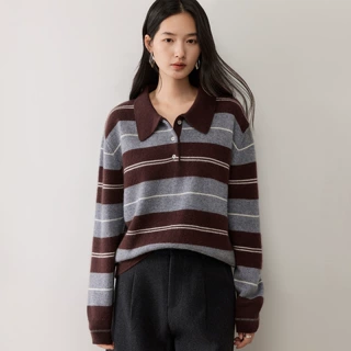 老钱七针加厚撞色羊绒羊毛混纺高智条纹套头毛衣慵懒宽松上衣