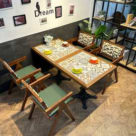 工业风复古咖啡厅实木桌椅组合火锅店融合料理西餐厅酒吧甜品店桌