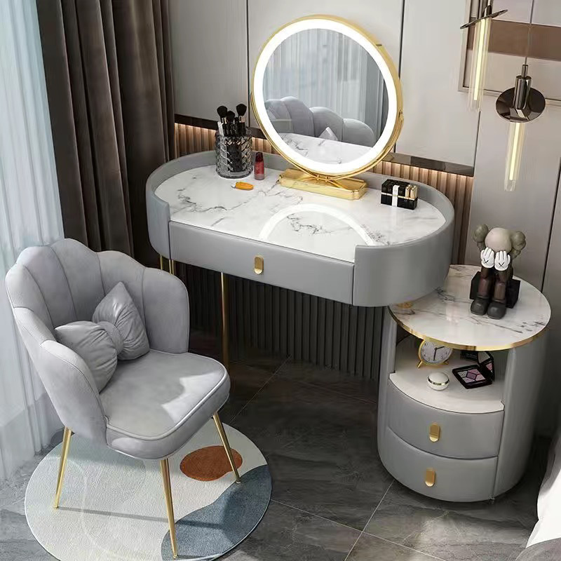 Gray gold 80cm table + cabinet + smart mirror + petal chair