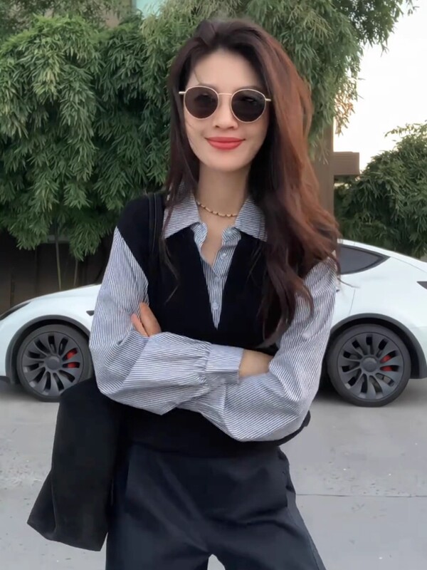 假两件长袖衬衫女高级感巨好看的设计感小众早秋韩系chic别致上衣|undefined