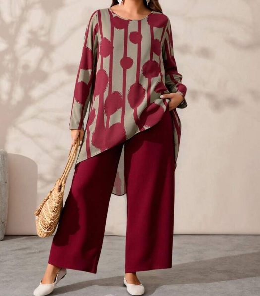 Women's Casual Printed Pant Set Loose-fitting Plus-size Outfit_voghion.com