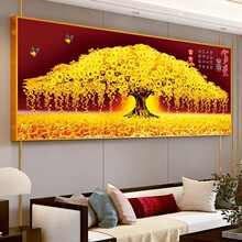 蒙娜丽莎黄金满地发财摇钱树十字绣2024新款线绣客厅大幅刺绣满绣