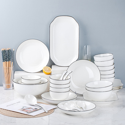 Ceramic tableware Nordic minimalist home set bowls plates spoons DIY free combination rice bowl noodle bowl soup bowl plate fish plate