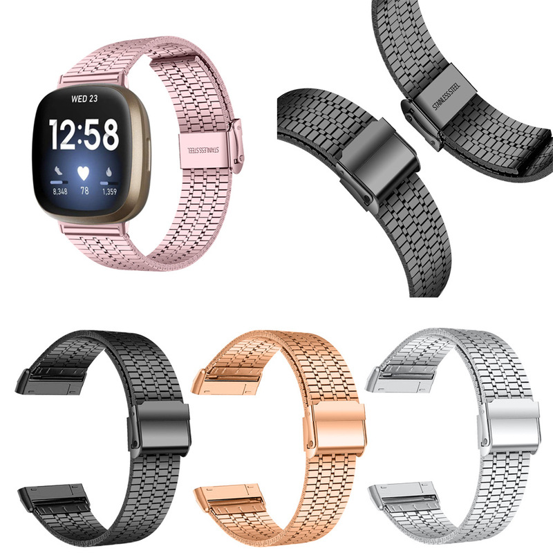 Suitable for fitbit versa3 Watch Strap Stainless Steel Seven Bead Strap sense Metal Double Safety Buckle Strap Suitable for fitbit versa3 Watch Strap Stainless Steel Seven Bead Strap sense Metal Double Safety Buckle Strap