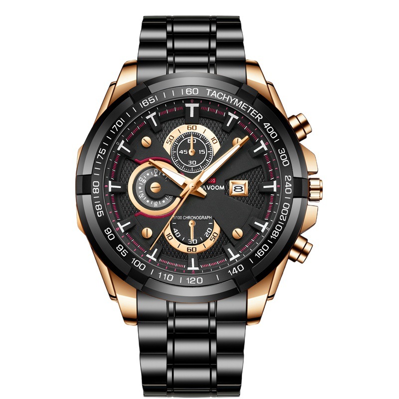 VAVA VOOM 2323 nuevo calendario casual de negocios creativo falso movimiento de cuarzo de tres ojos reloj de correa de acero para hombre