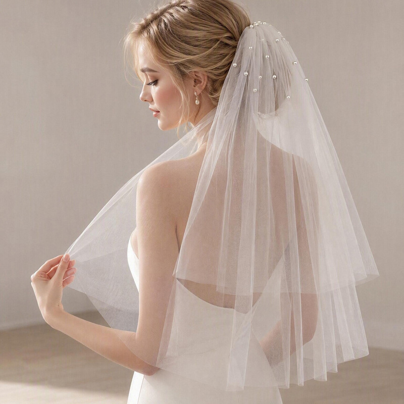 Bridal veil, French-style high-end simple beaded pearl wedding accessories, photo shoot accessories, cross-border wholesale Bridal veil, French-style high-end simple beaded pearl wedding accessories, photo shoot accessories, cross-border wholesale