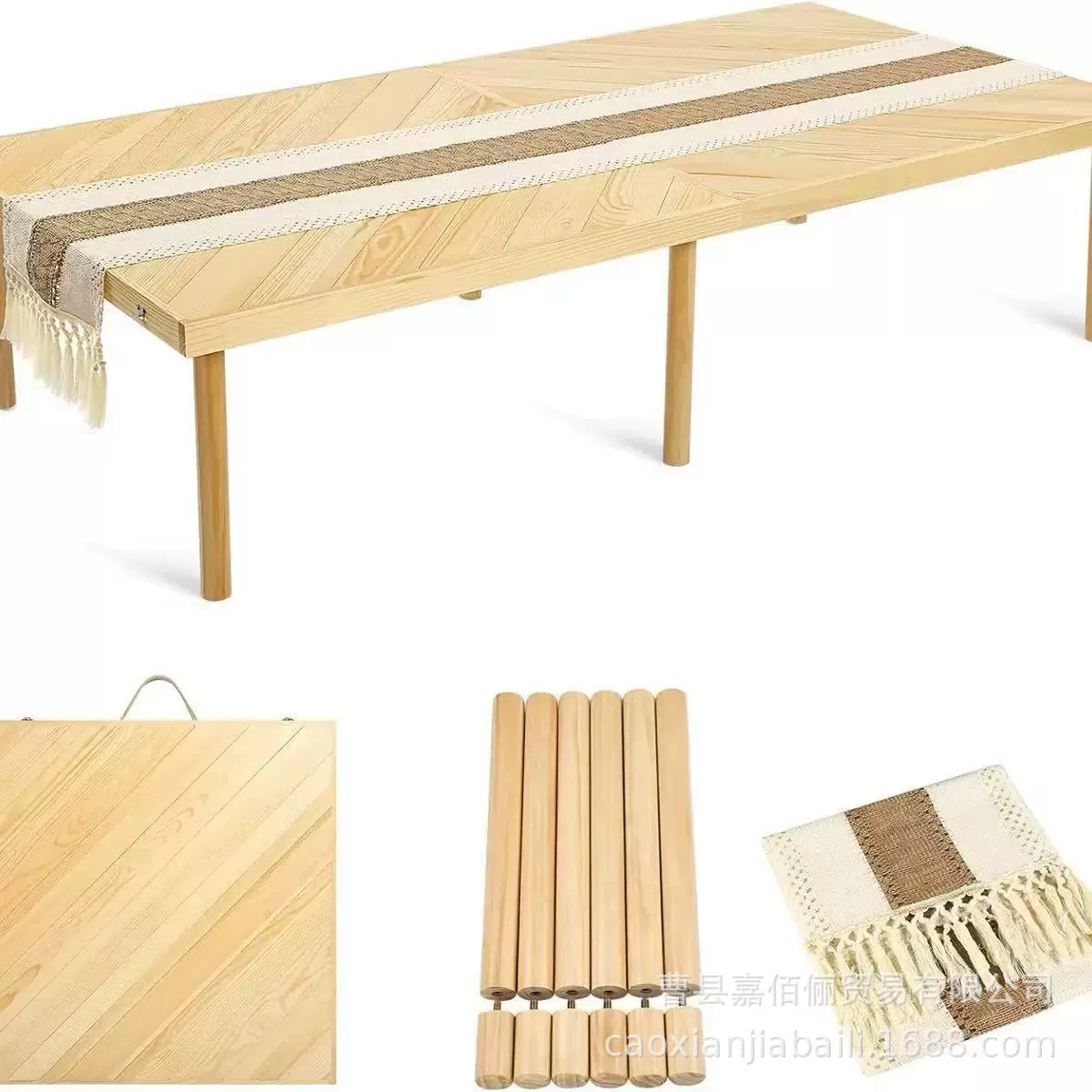 跨境新品木质多功能折叠桌波西米亚低野餐桌带桌巾的折叠野餐桌