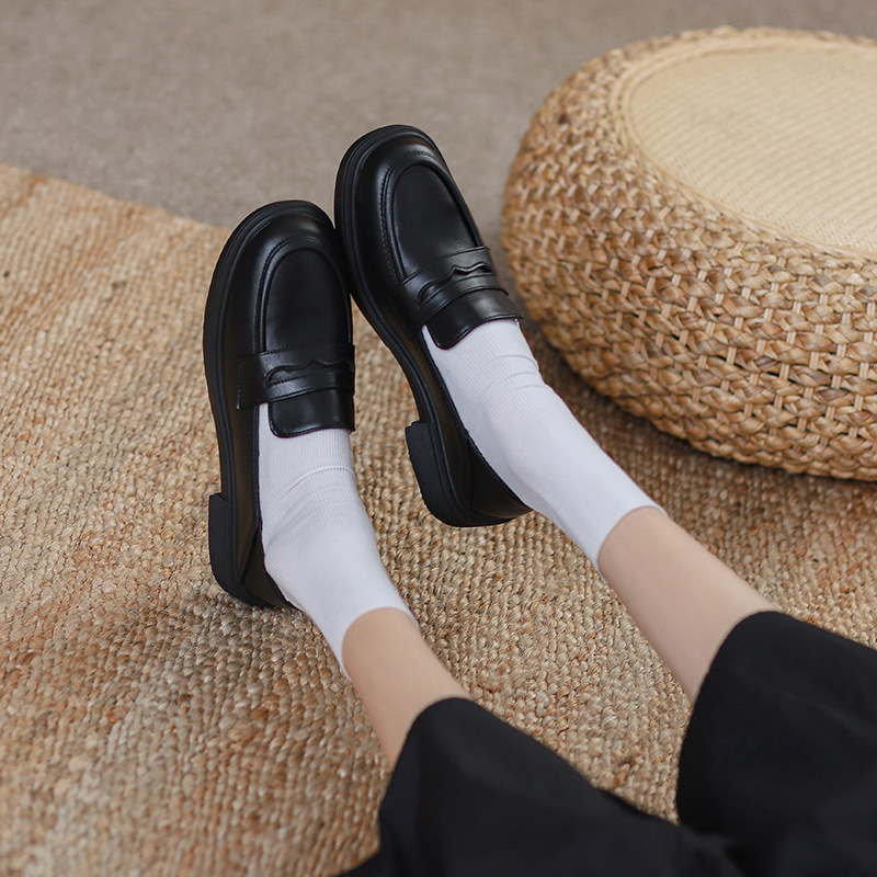 Women's Loafers 2026 Spring And Autumn New Flat Mary Jane British Style Small Leather French Black Casual Fashion Shoes_voghion.com