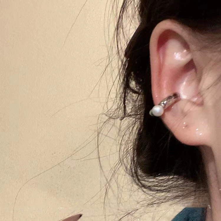 Ear clips from pearl, earrings, simple and elegant design, no pierced ears