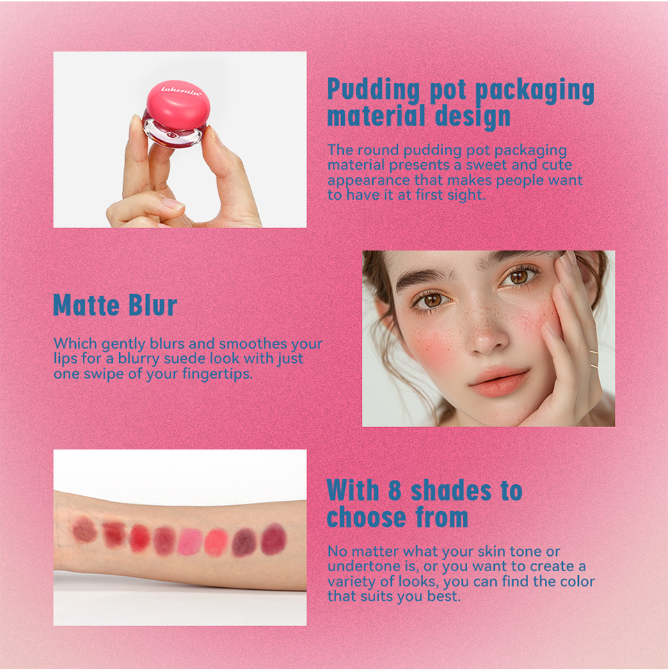 Lakerain Pudding Blush Cream Powder Matte Blush Nude Makeup Highlighter Lip and Cheek Blush Cream Specification drawing
