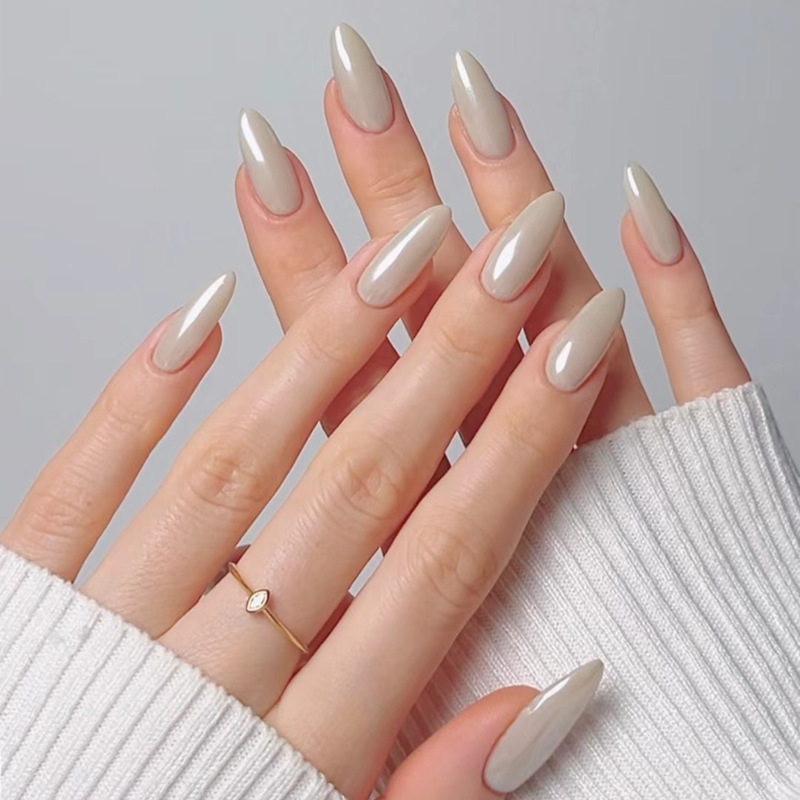 CS-72 gray pointed round false nails cross-border cool gray commuter ins24 pieces of wearing nail tablets wholesale CS-72 gray pointed round false nails cross-border cool gray commuter ins24 pieces of wearing nail tablets wholesale