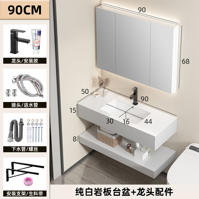 Hotel estilo gabinete de baño combinación Placa de roca integrado cuenca gabinete de baño lavabo cuarto de baño lavabo mesa de lavado